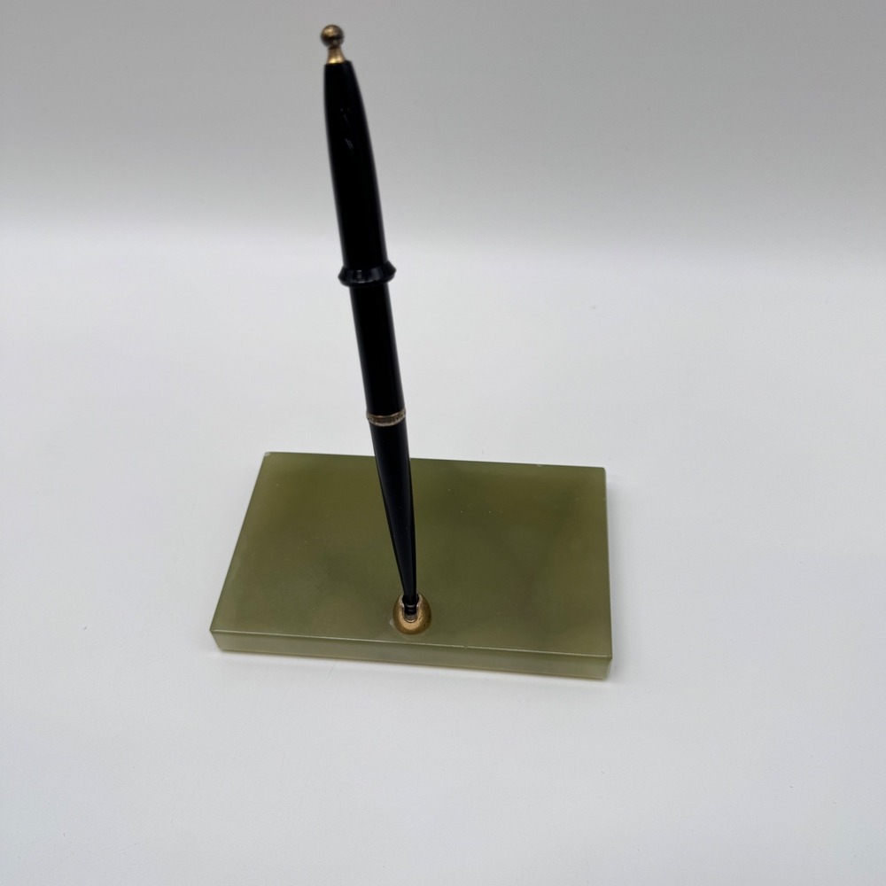 Vintage 1960's Paper Mate Desk Pen Set Green Black Jade Stone Base